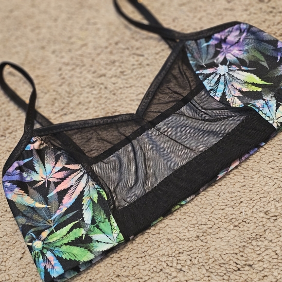 Dark Moon Cult Black and Colorful Tye Dye Neon Pot Leaf Sports Bralette - Picture 1 of 3